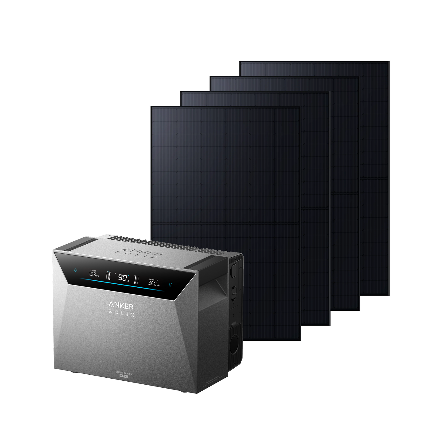 Anker SOLIX Solarbank 4 Pro (5 kWh), 4 panneaux solaires 500 W, 4 MPPT, capacité jusqu'à 30 kWh, charge bidirectionnelle, 10 000 cycles, Anker Intelligence, Plug&Play, IP66
